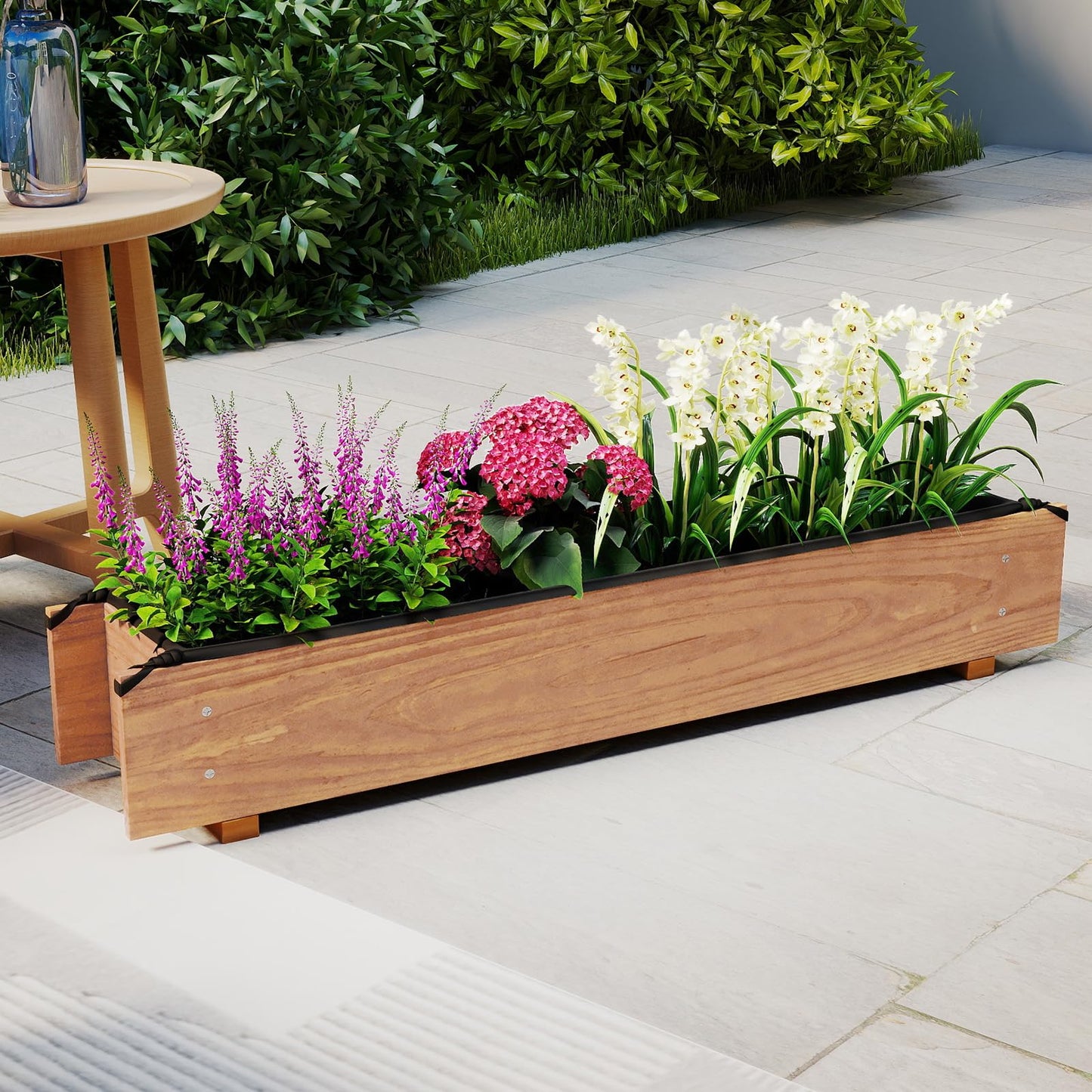 HAPPYGRILL Wooden Raised Garden Bed, Solid Wood Gardening Plant Container w/Drainage Holes for Flower Vegetable Fruit, Outdoor Elevated Planter Box for Patio Garden Yard Balcony (25”x 16”x 15”)