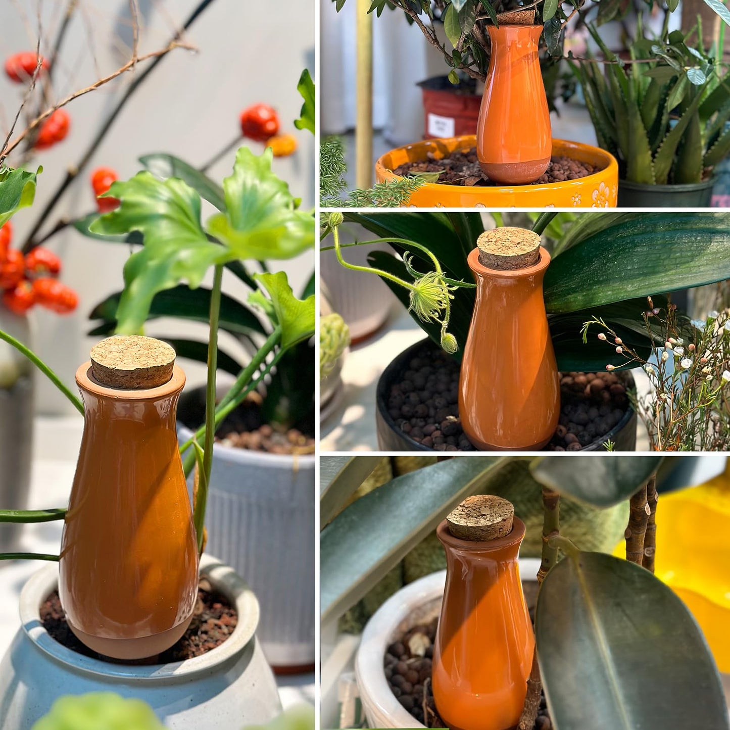 4 Packs Ollas Plant Watering Globes, 12 Oz Terracotta Self Watering Planter Insert, Automatic Watering Devices, Clay Drip Irrigation Stake for Indoor & Outdoor Plants, 1 Week Easy to Refill(Orange)