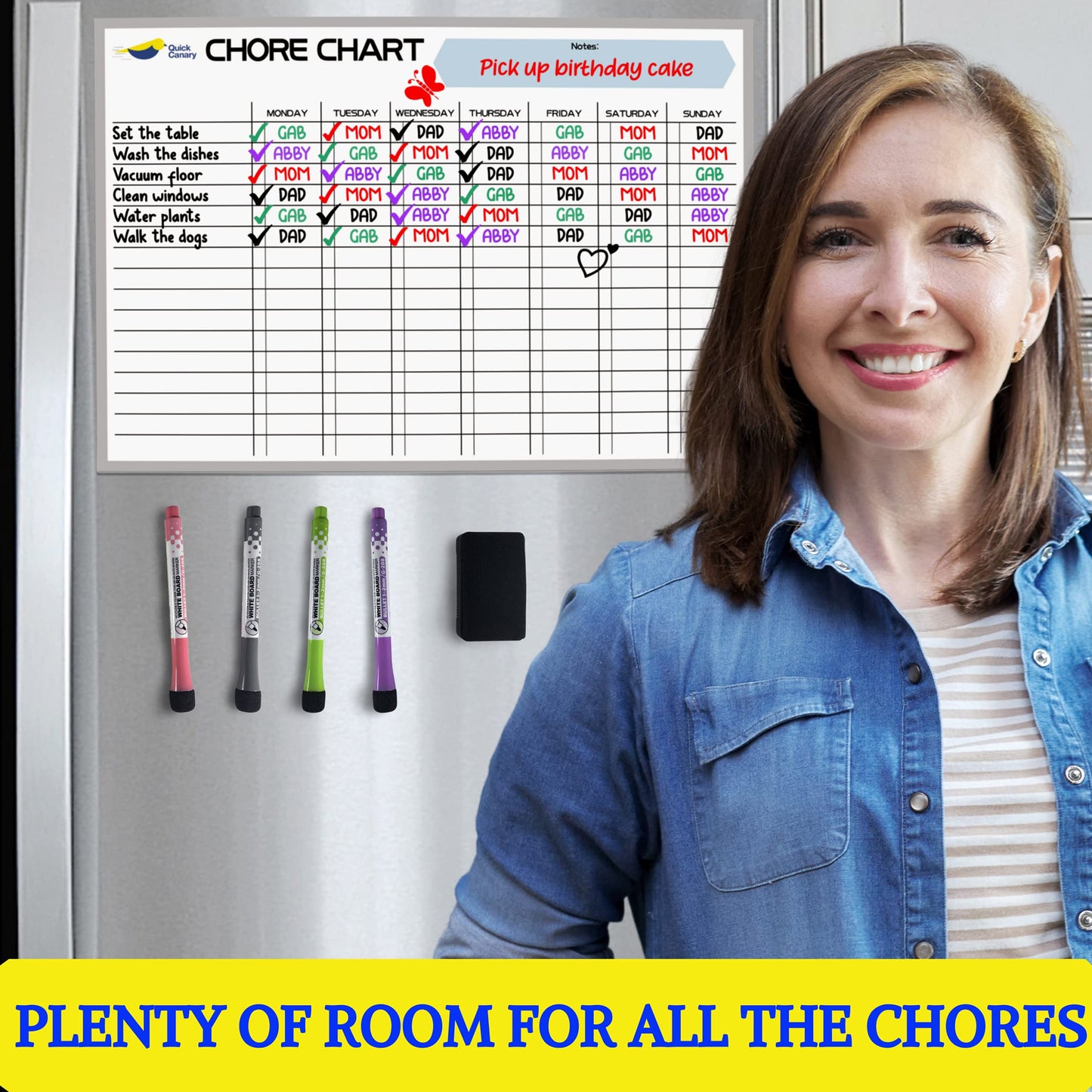 Magnetic Chore Chart for Kids - 17x12” Dry Erase Chore Board for Fridge - Fun Reward & Responsibility System with Markers & Eraser - Interactive, Reusable & Easy to Use for Daily Routines