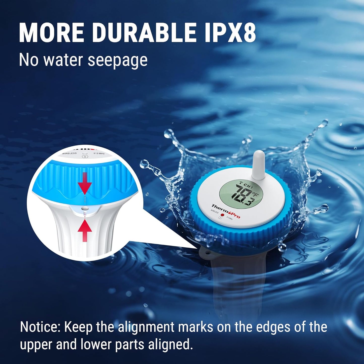 ThermoPro Waterproof Wireless Pool Thermometer Easy Read, Digital Pool Thermometer Floating for Swimming Pool, Upgraded IPX8 Water Temperature Monitor for Hot Tub, Cold Plunge, Ice Bath, Pond