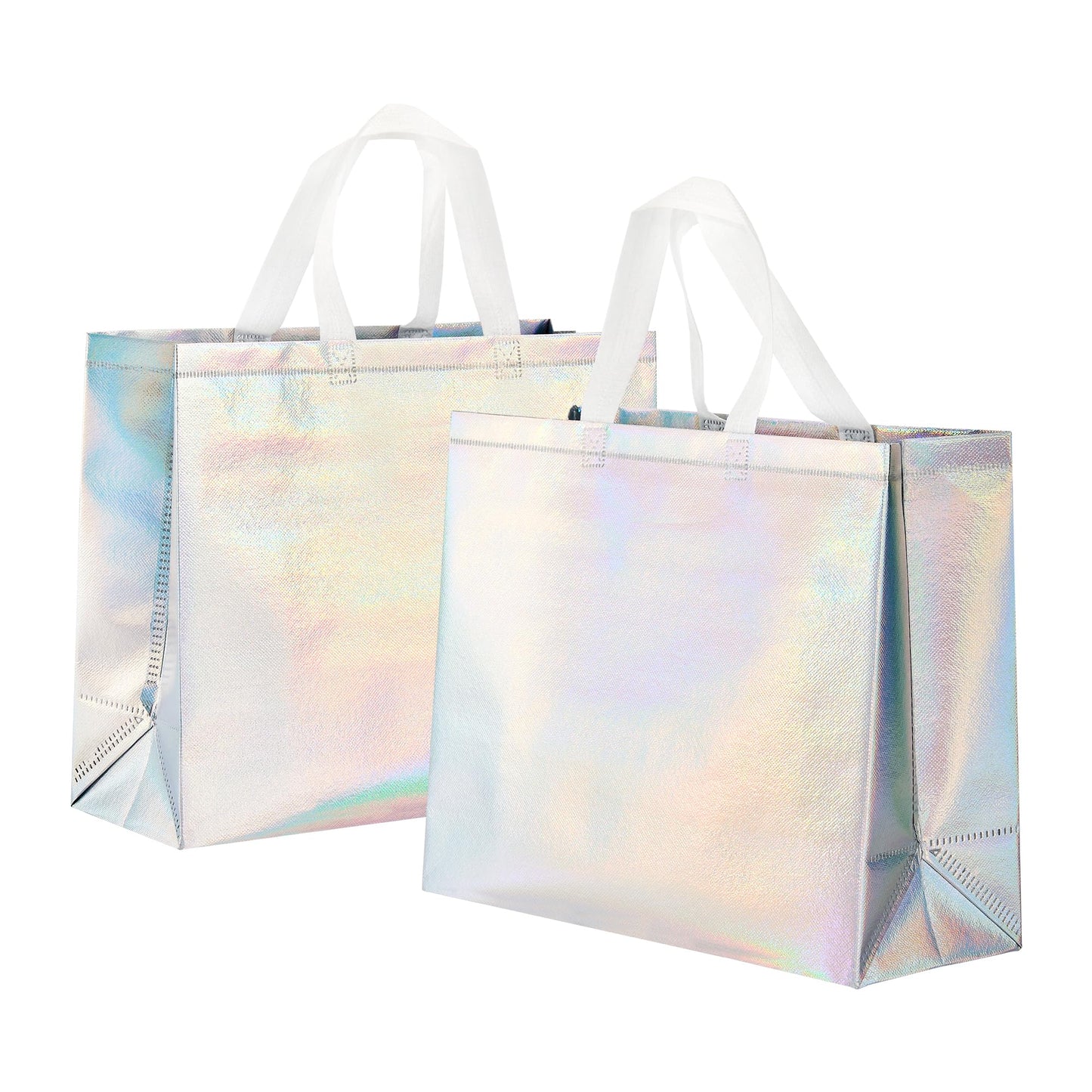 METAPRINT Large Reusable Gift Bags with Handles, 15 PCS Iridescent Party Favor Bags, 13x5x11 Inch Holographic Gift Bag Bulk for Birthday, Wedding, Goodie