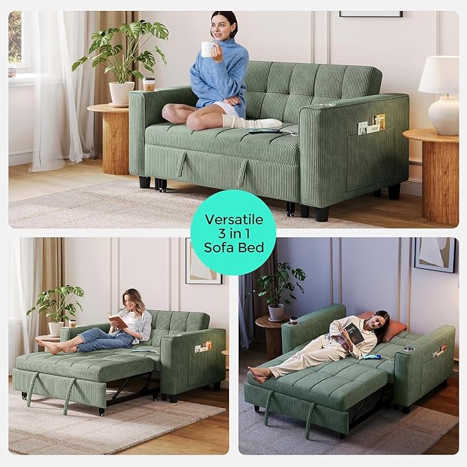 LINSY 54" Pull Out Couch with Charging Station
