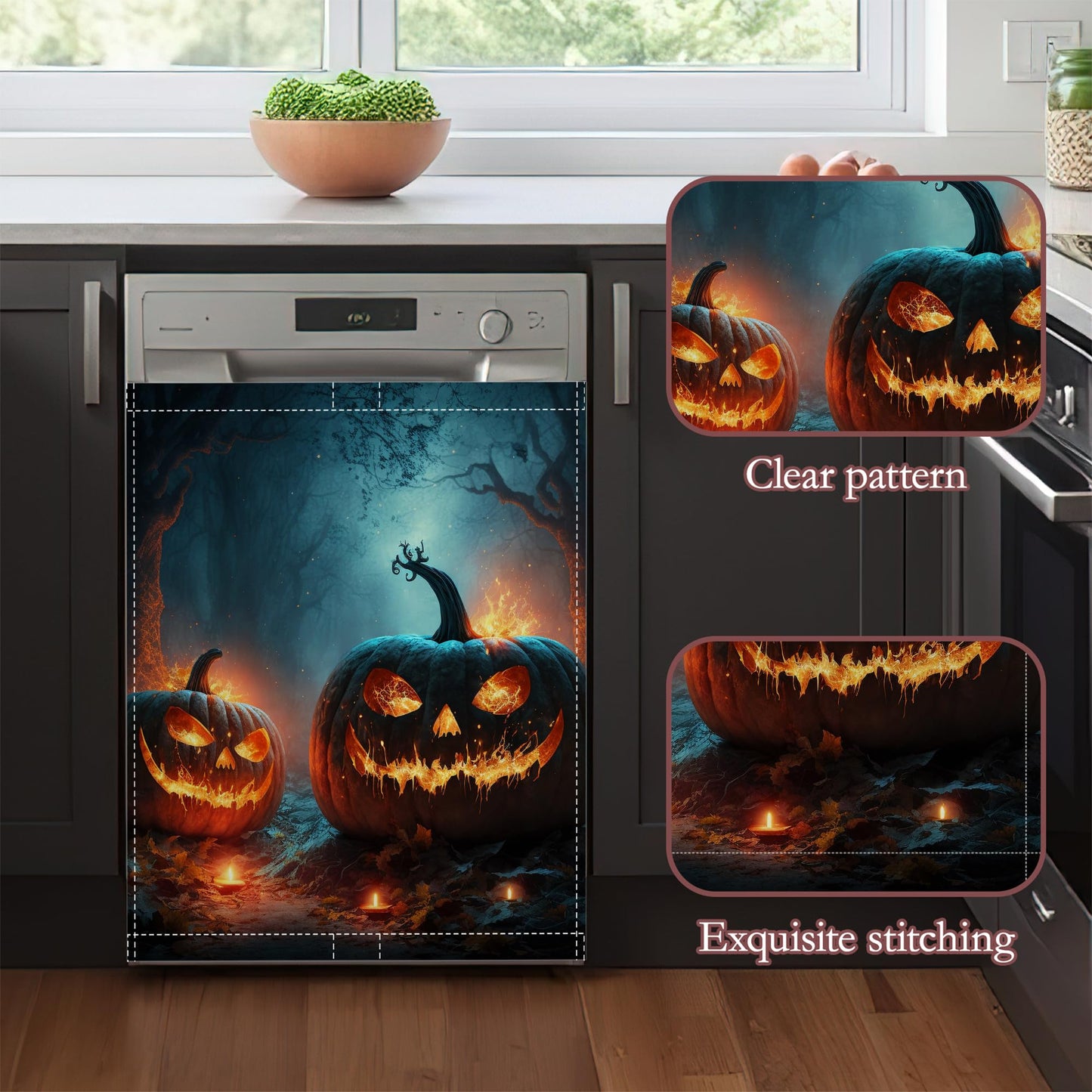 Halloween Magnetic Dishwasher Cover, Easy Install Kitchen Decor