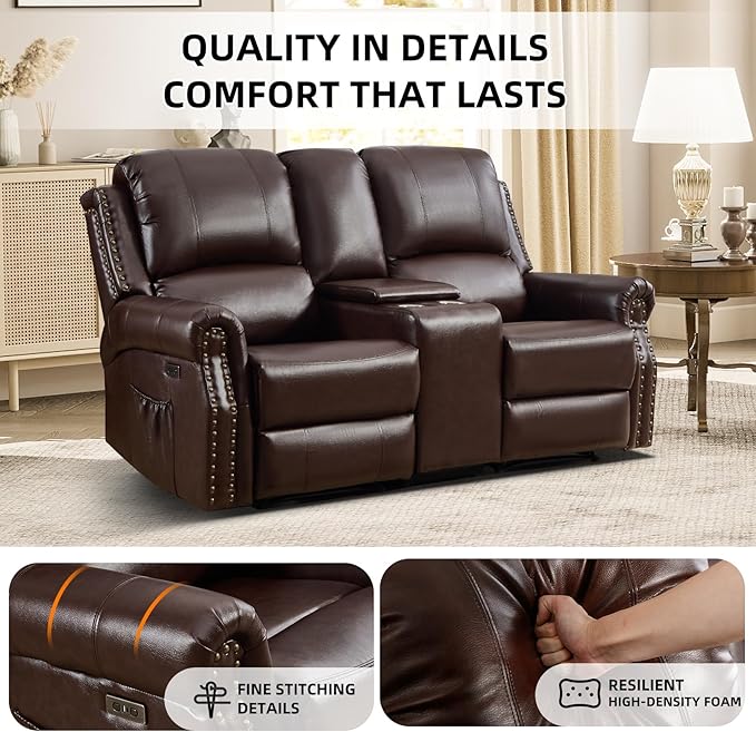 EBELLO Power Reclining Loveseat, Faux Leather Double Recliner Sofa