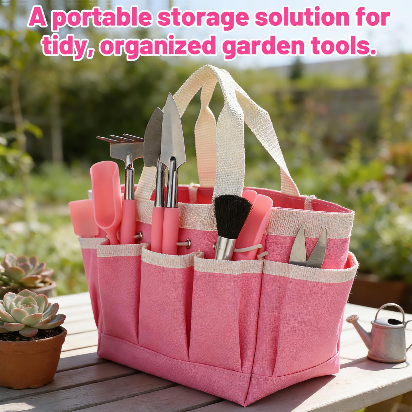 44pcs Small Gardening Tools Gifts for Women Beginners - Garden Hand Tools Set for Indoor Succulent Bonsai Plants Transplanting, Included Bag/Repotting Mat/Shovel/Labels, Pink