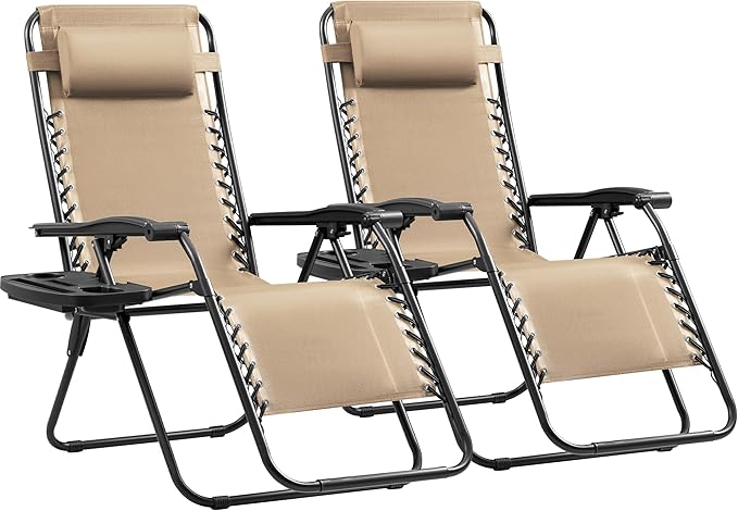 Devoko Set of 2 Zero Gravity Lounge Chairs, Outdoor Folding Adjustable Steel