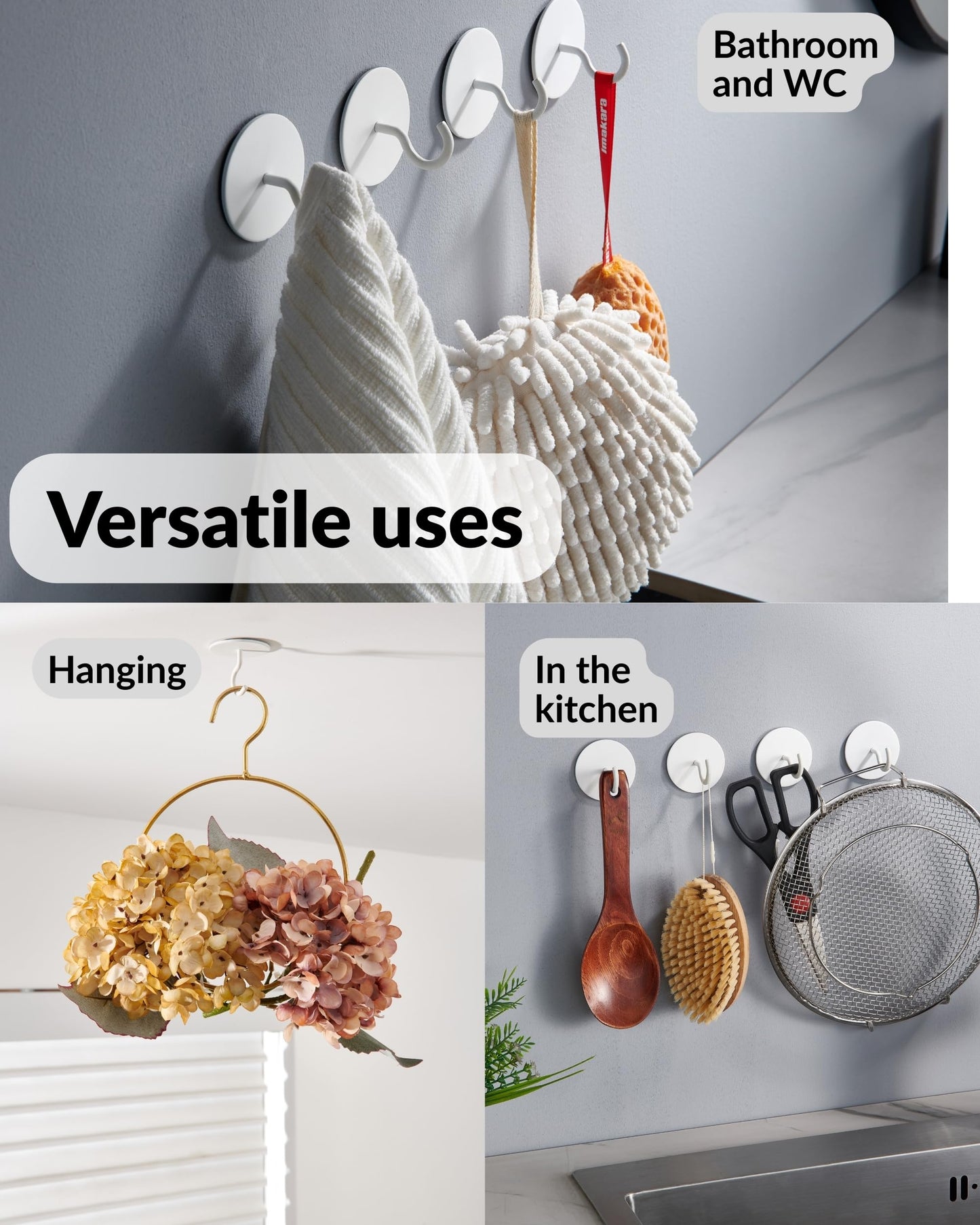 DEKAZIA® Set of 4 Self-Adhesive Ceiling Hooks White - Extra Strong Round Hooks for Ceiling & Wall
