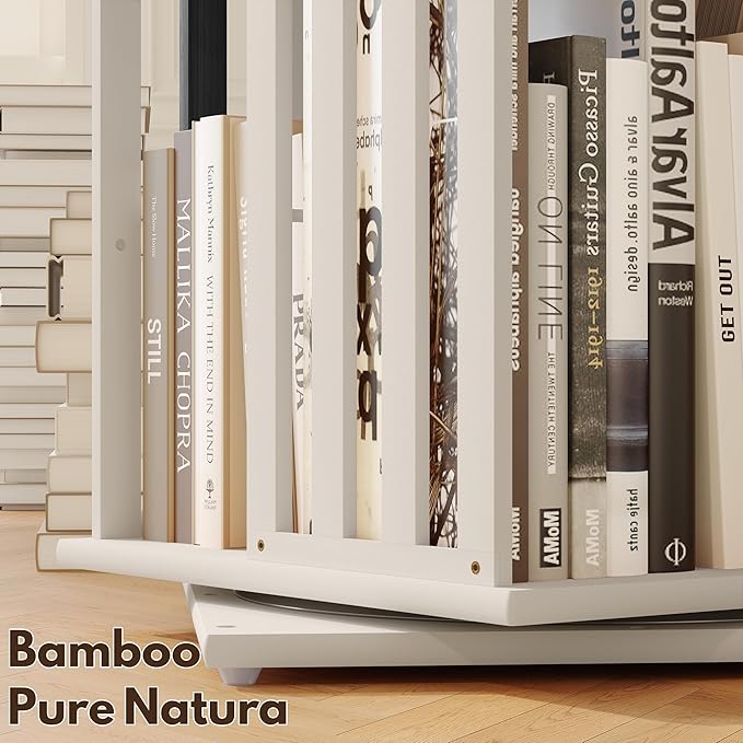 YOWOS Rotating Bookshelf Tower, 360° Display Spinning Bookcase, Bamboo