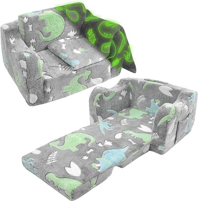 2-in-1 Soft Plush Toddler Couch & Chair – Fold Out Convertible Sofa to Lounger