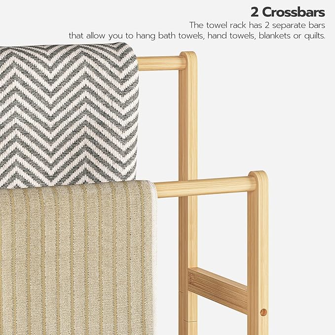 HOOBRO Freestanding Towel Rack for Bathroom, 2 Tier Decorative Bamboo Blanket