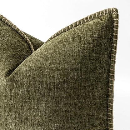 MIULEE Pack of 2 Couch Throw Pillow Covers 16x16 Inch Olive Green Farmhouse Decorative Pillow Covers with Stitched Edge Soft Chenille Solid Dyed Pillow Covers for Sofa Bed Living Room