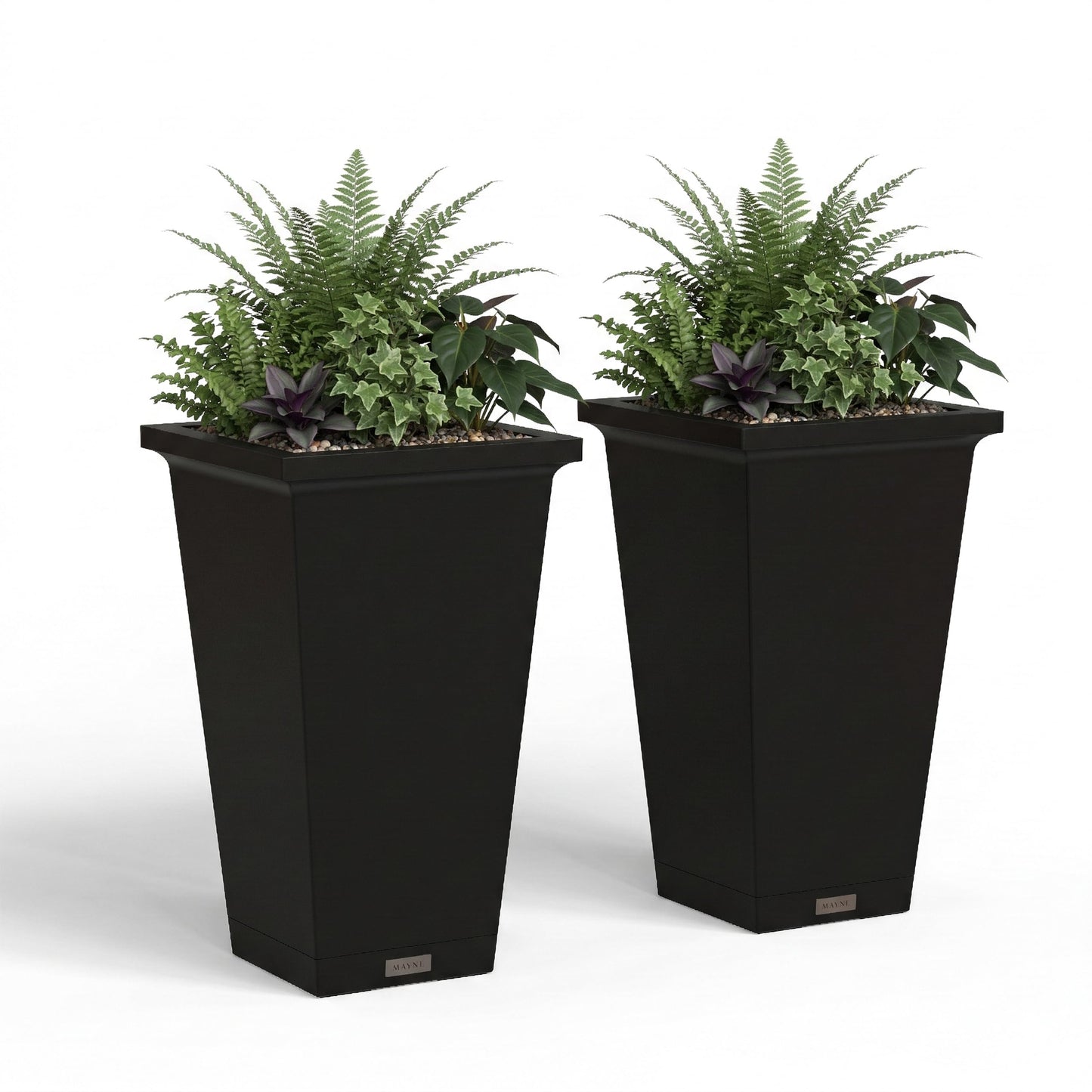Mayne Renew 24 Inch Planter, Weather Resistant Outdoor Tall Planter with Smart Drainage Planting Insert and Drip Tray, Tapered Modern Flower Planter for Patio Garden or Entryway Decor, 2-Pack