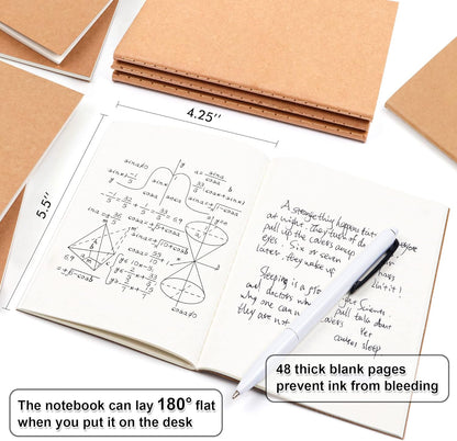 feela 170 Pack Blank Kraft Notebooks, Unlined Sketchbook Mini Cute Note Pad for Drawing Writing, Journal Bulk For Kids Students Office School Supplies, A6, 48 Pages, 4.25” X 5.5”, Black and Brown