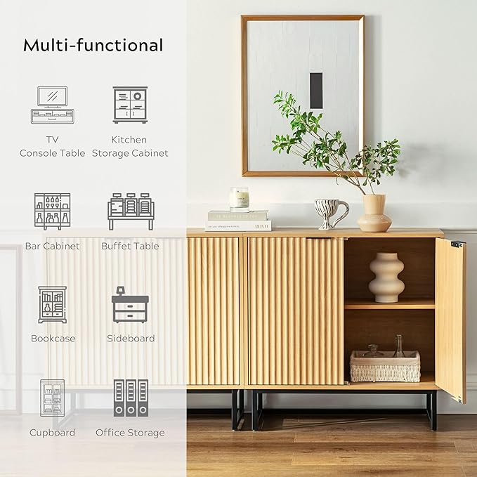 EYYTHUNG Fluted Cabinet with Storage, Sideboard Buffet Cabinet with Adjustable