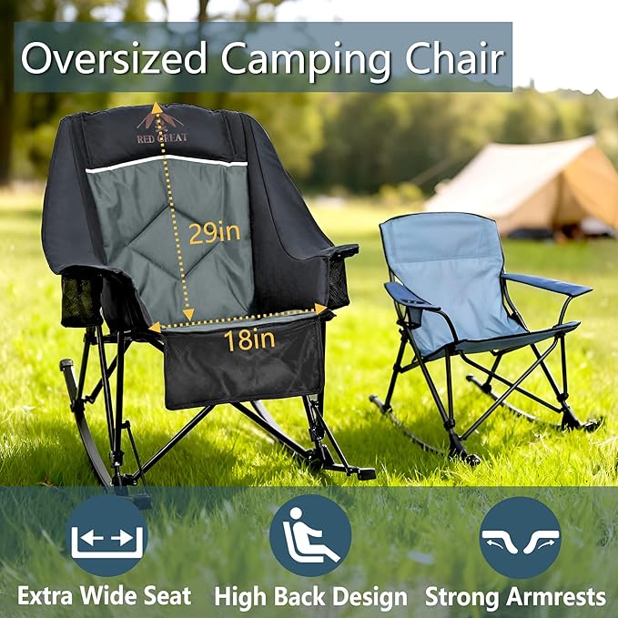 400lbs Rocking Camping Chair, Oversized Heavy Duty XL Folding Rocker
