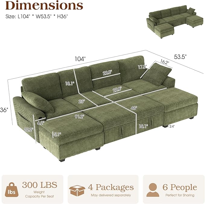 Ihanherry 6-Seater Large Sectional Sofa Bed