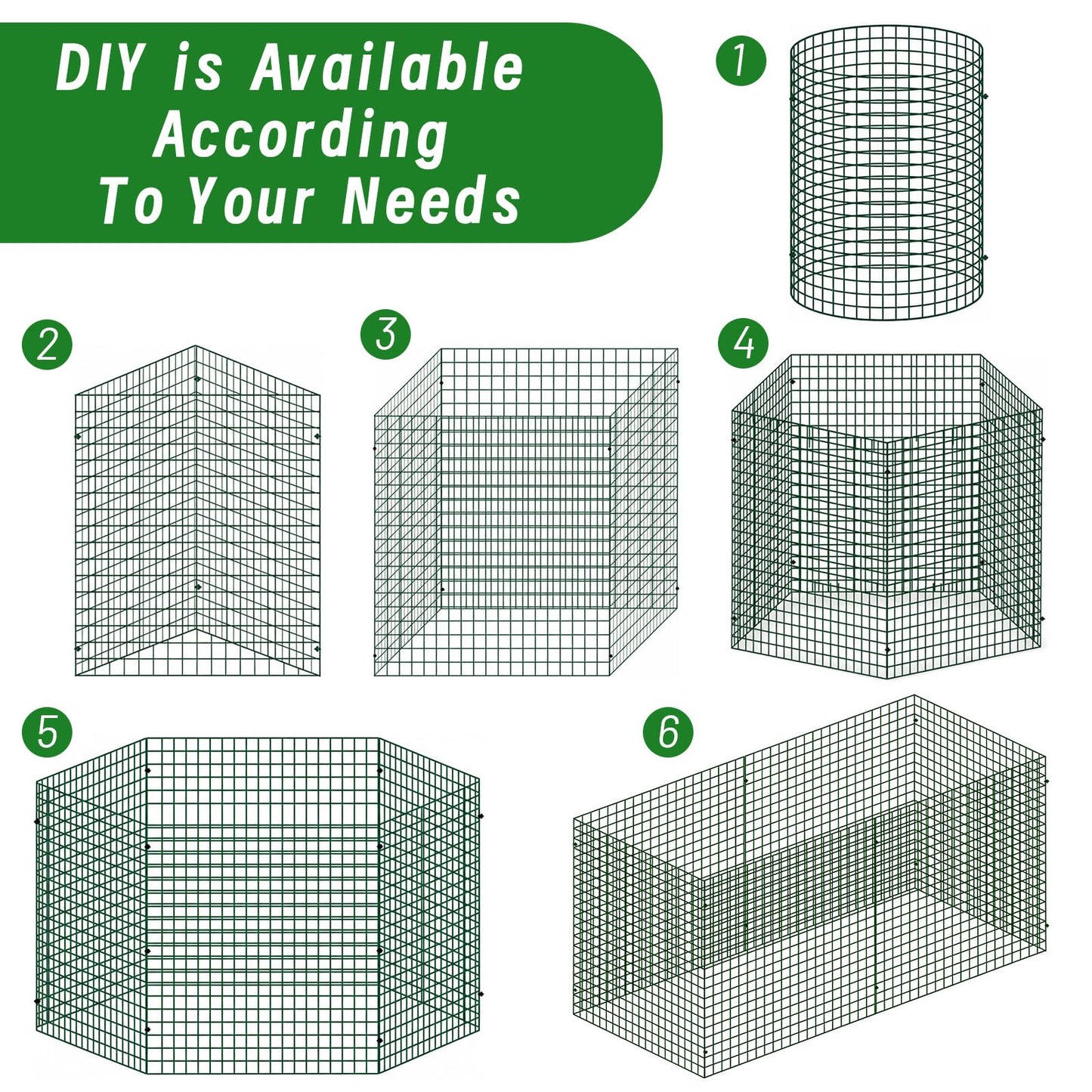 Plant Protectors from Animals - DIY Reusable Plant Cages for Outdoor Plants, Square Mesh Plant Covers Kits, 12"x12" Panels (6/18/30 Pcs) (6, Dark Green)