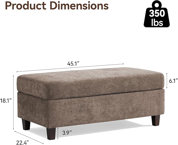 45 Inch Large Storage Ottoman Bench