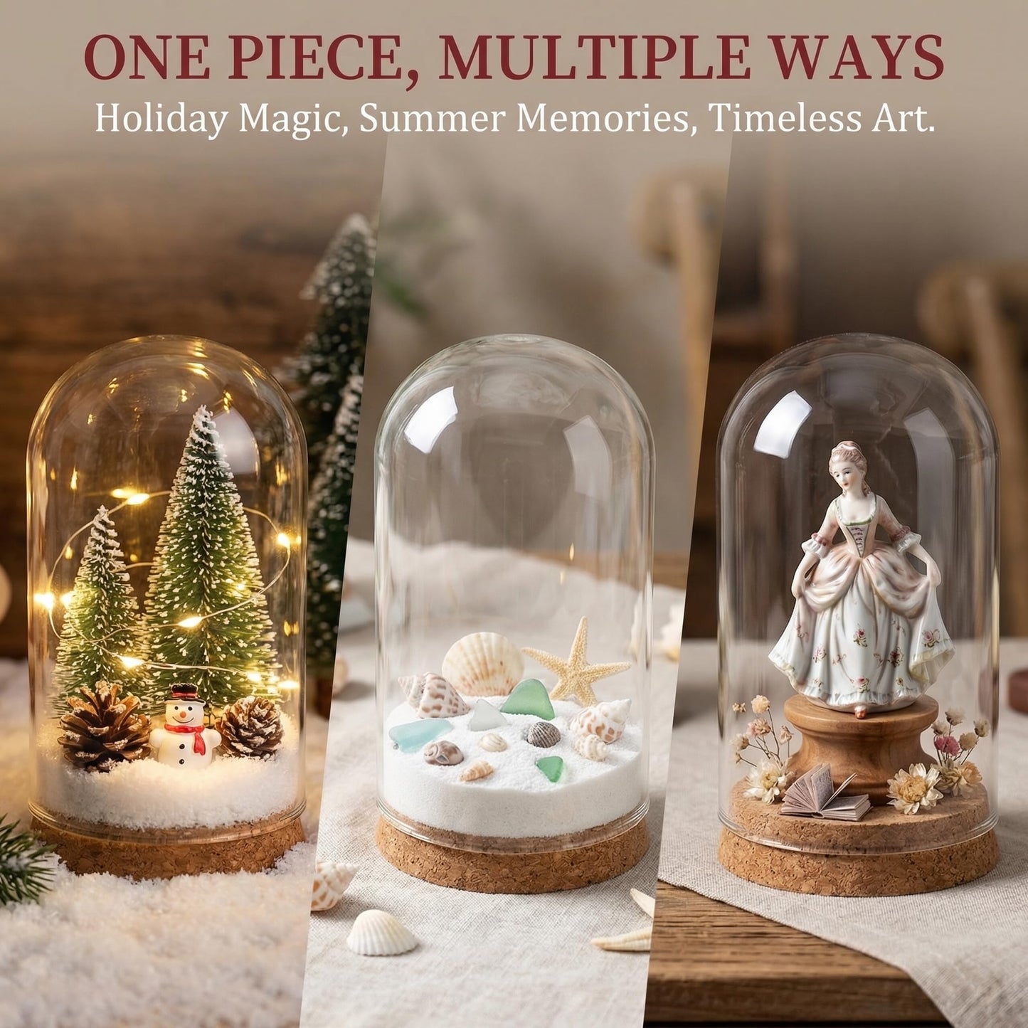 Toyvian 5 Pcs Cloche Glass Dome: Clear Glass Display Dome with Wood Base, Decorative Jars, Transparent Display Cover for Flower Storage, Christmas Party Favor, Keepsakes Collectibles