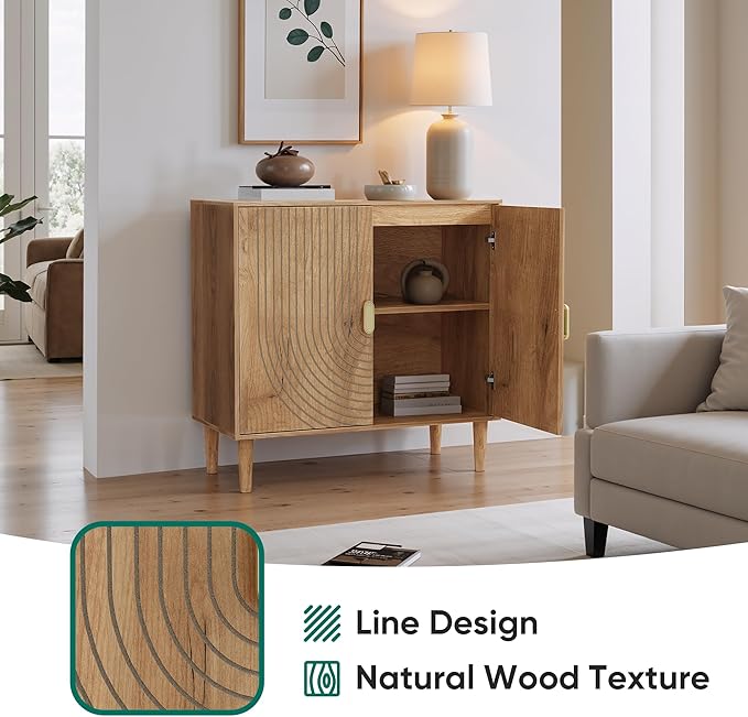 Smuxee Oak Sideboard Cabinet, Freestanding Buffet Cabinet