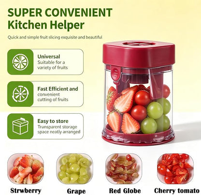 NOVANO Fruit Slicer Cup, Red | Small Fruit Cutter, For Strawberry, Cherry Tomato, Grape, Egg, Egg Slicer For Hard Boiled Eggs, Portable Kitchen Gadget