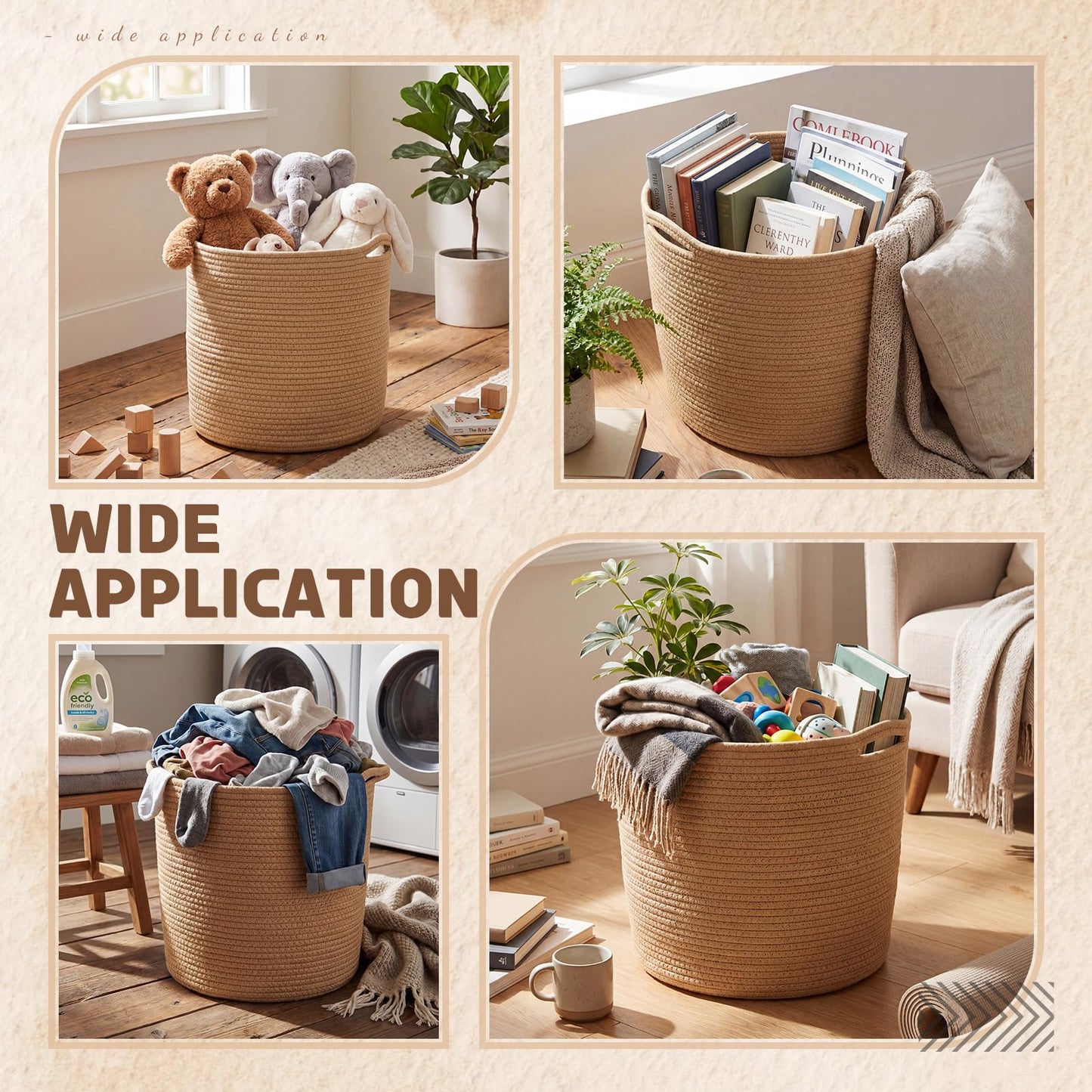 Xuhal 3 Pcs Plant Basket Woven Storage Basket Boho Planter Baskets Modern Woven Flower Tree Pots for Home Decor Blankets Organization (Khaki‌)
