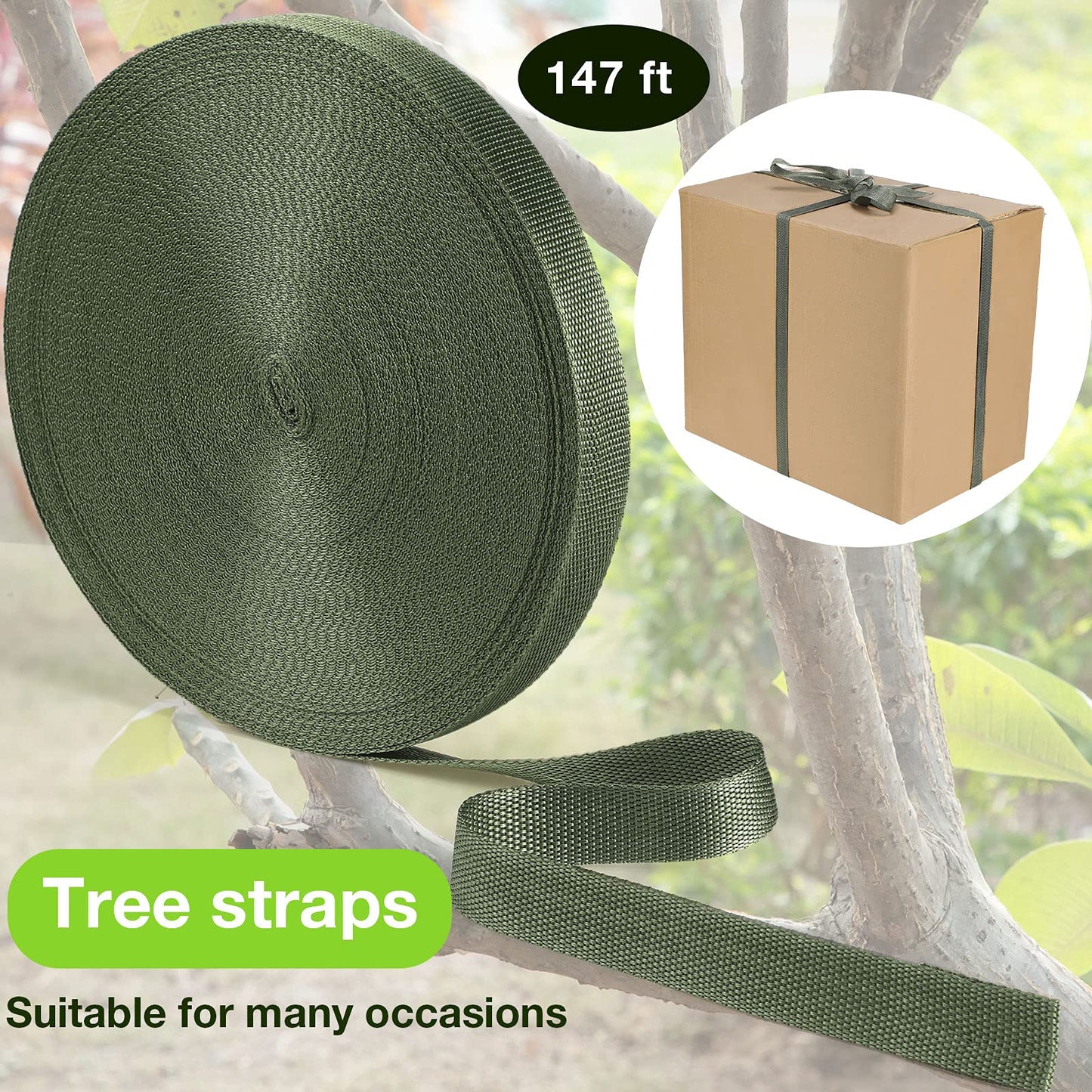 Shappy Tree Tie Strap Garden Webbing Strap Garden Plant Supports Tree Tie Staking and Guying for Outdoor Use, Plant Supports, Grafting, Straightening Supplies(Yellow Green,443 Feet x 1 Inch)