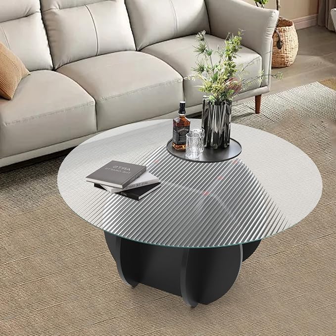 Round Glass Coffee Table for Living Room