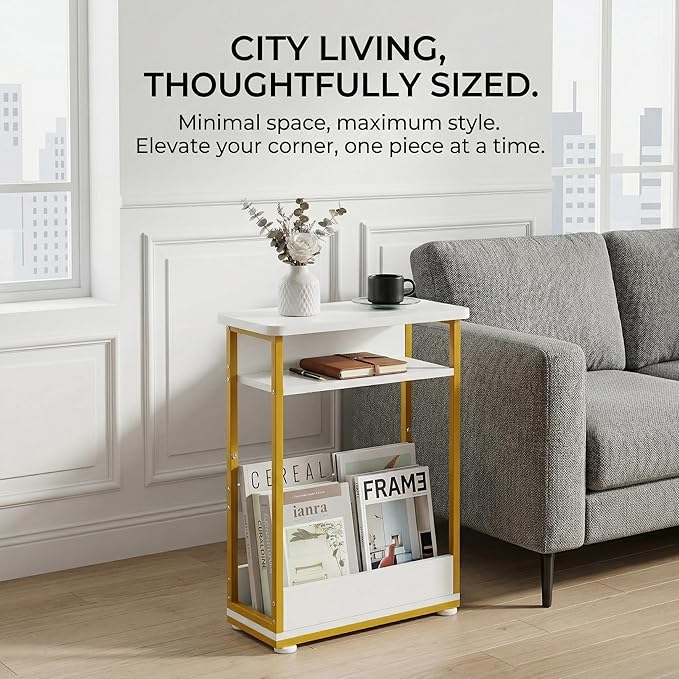 Narrow Side Table, 3-Tier Slim End Table