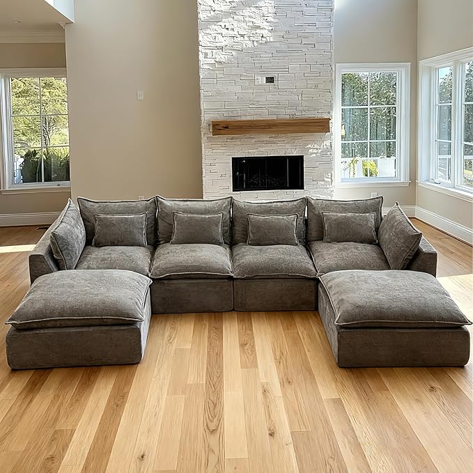 Boneless Couch Sectional Cloud Couch 130'' Oversized Modular Sectional Sofa