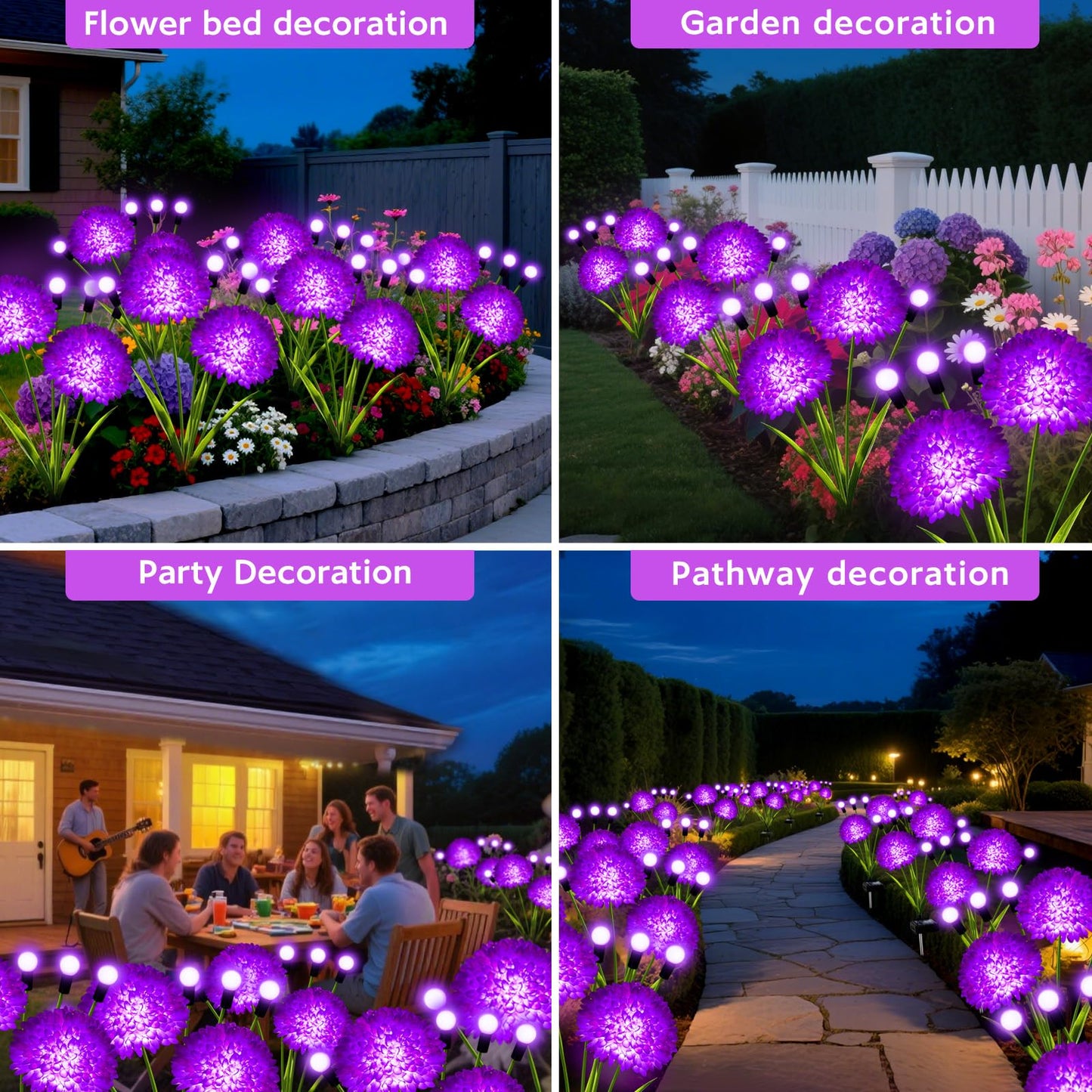 Solar Garden Lights, 4 Pack Solar Purple Swaying Firefly Lights with Flowers, Waterproof Purple Halloween Flowers Light Outdoor for Garden Patio Yard Fall Decoration, Gifts for Women Mother's Day