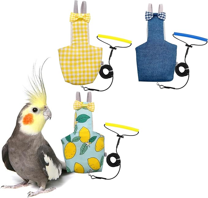 Bird Diaper Harness Flight Suit Clothes with 80 Inch Flying Leash Rope for Parrots Conure Cockatiel Pet Birds Weight 80-105 Grams，3 Pieces Including Three leashes and Three Cotton Pads