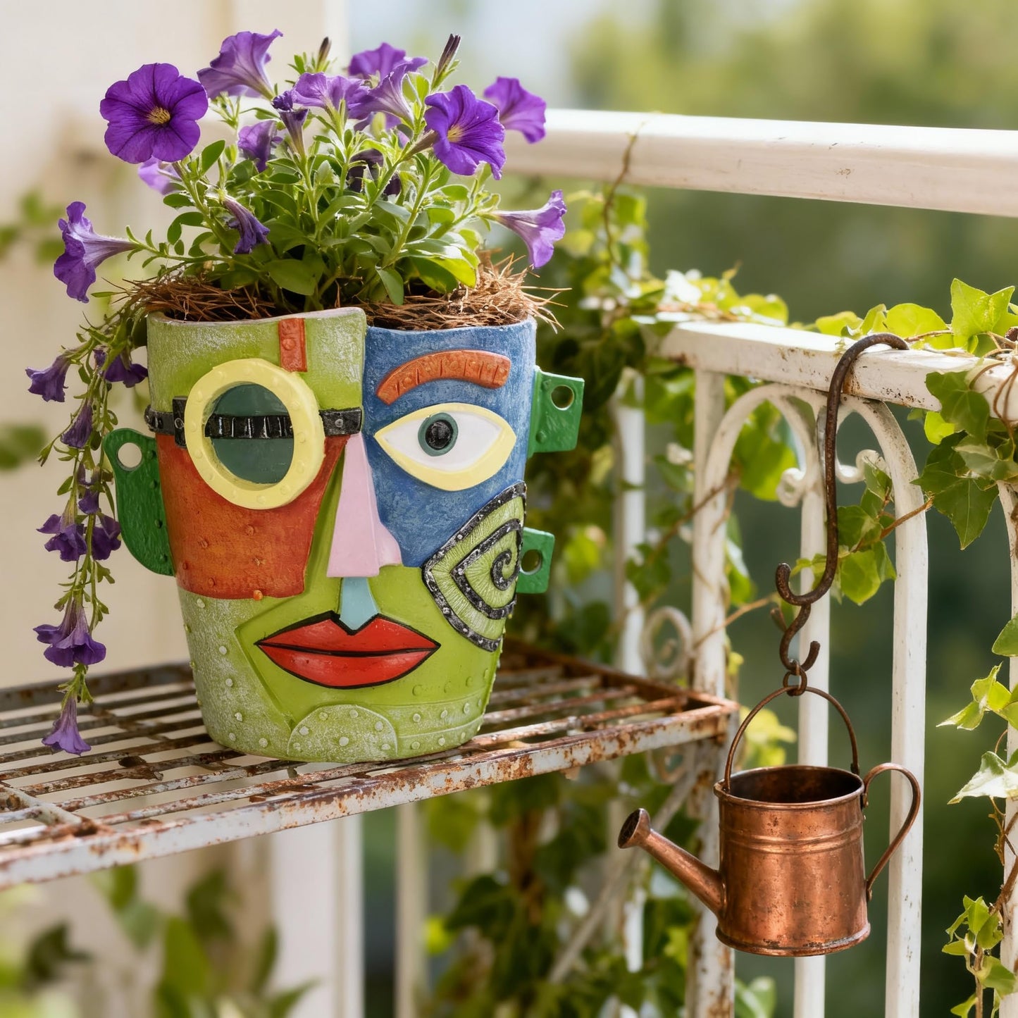 PlivBloom Abstract Face Planter Pot, Hand-Painted Resin Flower Pot with Top Opening for Planting, Decorative Planter for Indoor Plants, Art Accent Flowerpot Decor