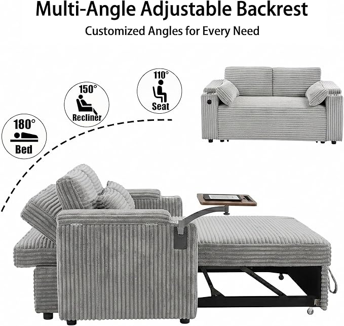 Auvsoce 65" 3-in-1 Pull-Out Convertible Sofa Bed