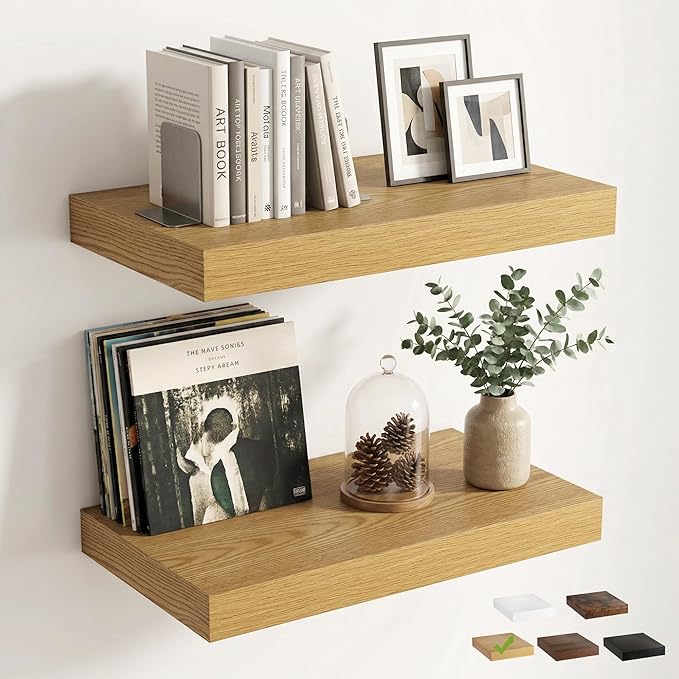 12 inch Deep Floating Shelves for Wall, 24 inch Wide Engineered Wood Wall