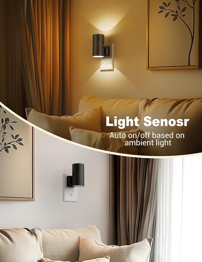 Night Lights Plug into Wall, Dimmable Night Light Plug in, Modern Night Lights with Dusk to Dawn Light Sensor, Soft White 3000K, 0-100LM Adjustable Brightness Nightlight for Hallway Bedroom, 4 Pack