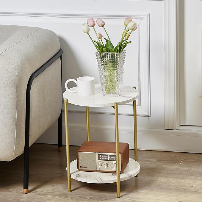 Gawicpy 2 Tier Round Side Table, Folding End Tables Coffee Table Simplistic