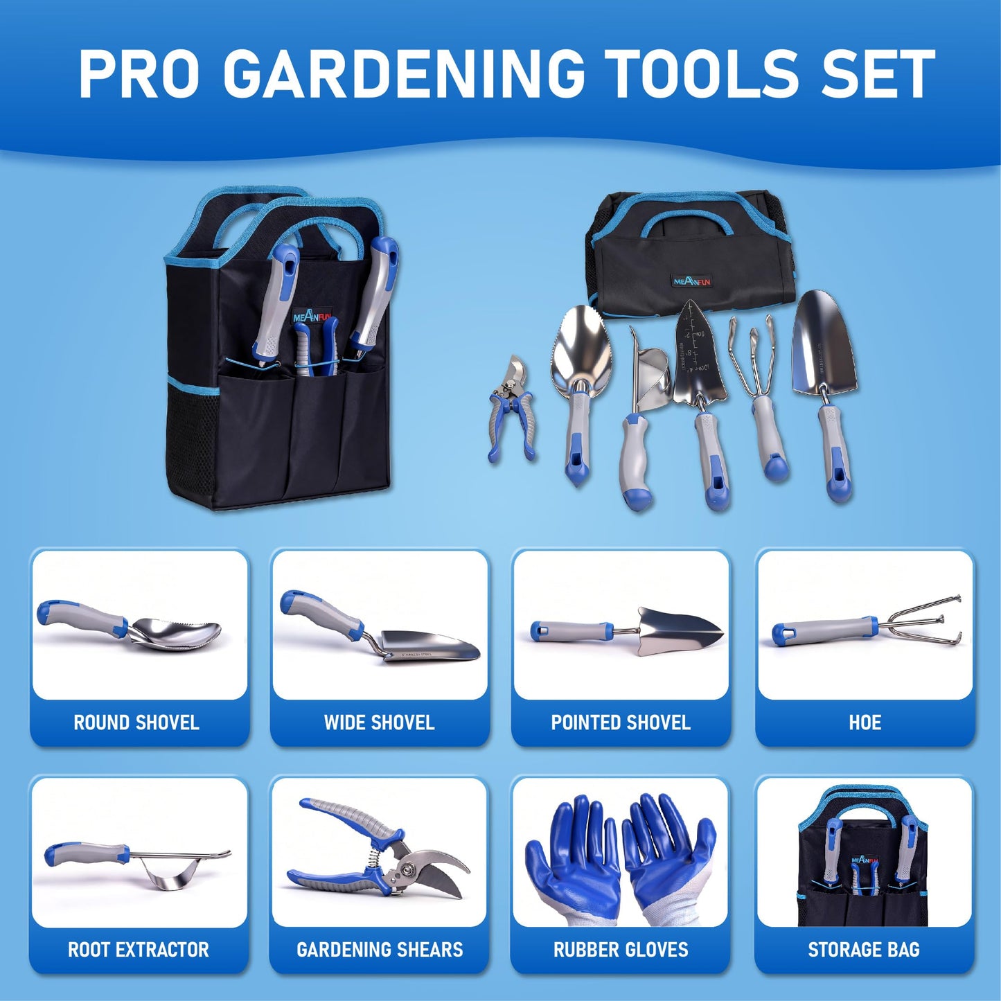 8-Piece Gardening Tools Set, Rust-Proof Stainless Steel Garden Tool with Ergonomic Handles, Ideal Gardening Gifts Set for Women Men, Includes Storage Bag, Gloves, Pruner, and Weeder