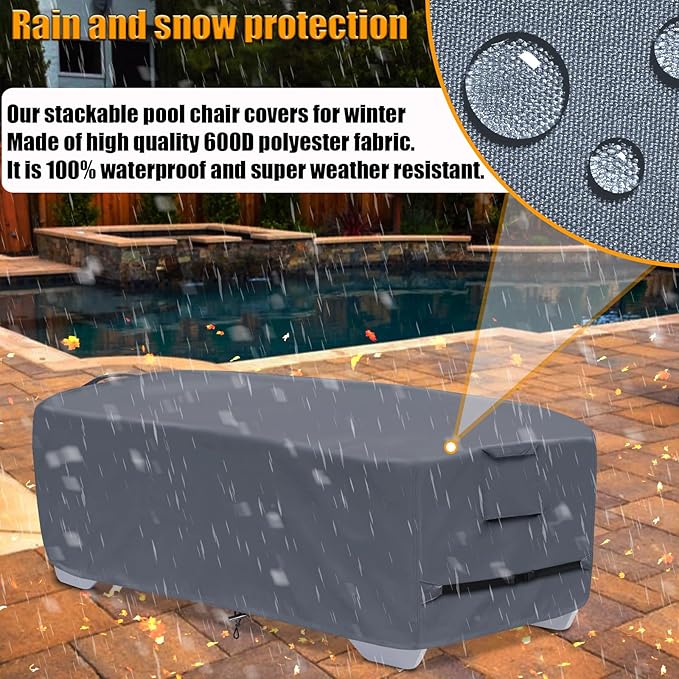 Stackable Chaise Lounge Covers for 2-3 Stackable Patio Lounge Chair, 600D