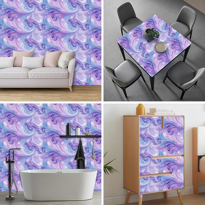 HOMETITUTE Purple Blue Marble Swirl Pattern Wallpaper Peel and Stick Contact