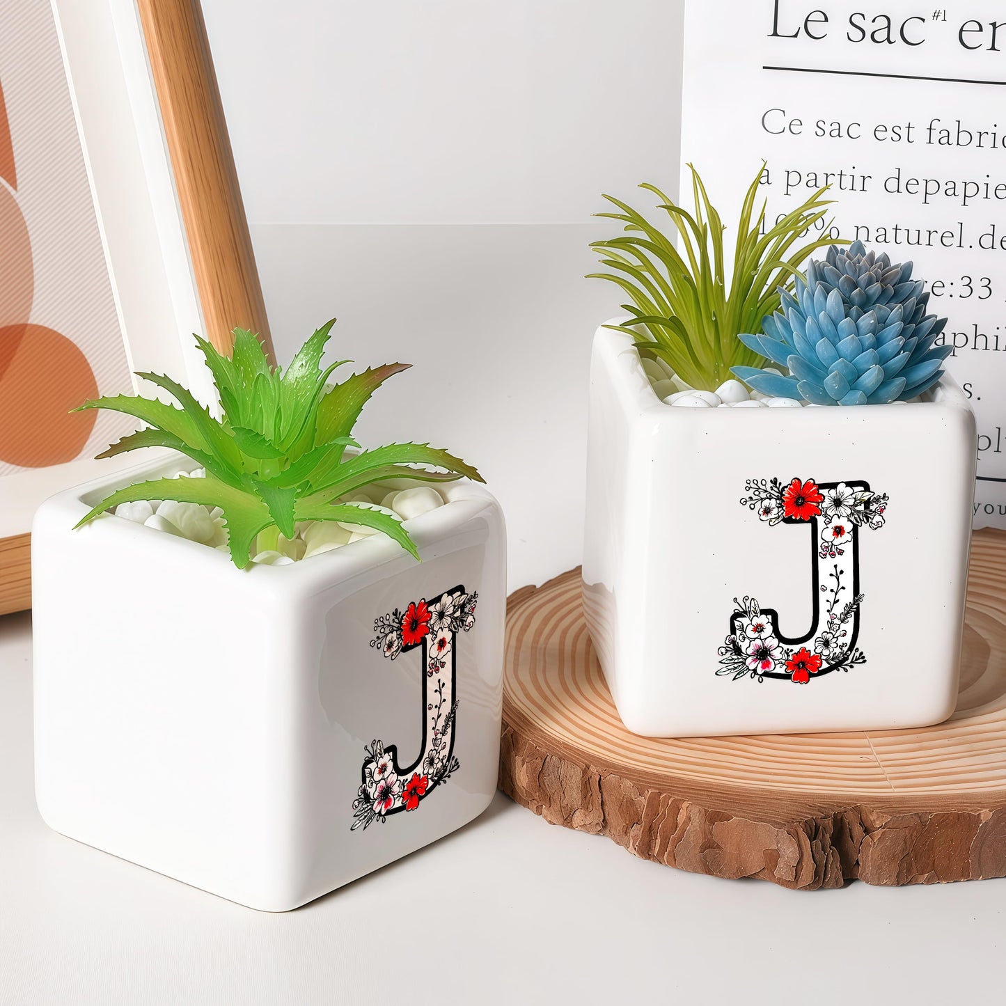 BJDAMAI Succulent Planter Flower Plant Pot Small, Personalized Cute Cool Novelty Mini Practical Trendy Tiny Artsy Western Country Gifts (Letter J)