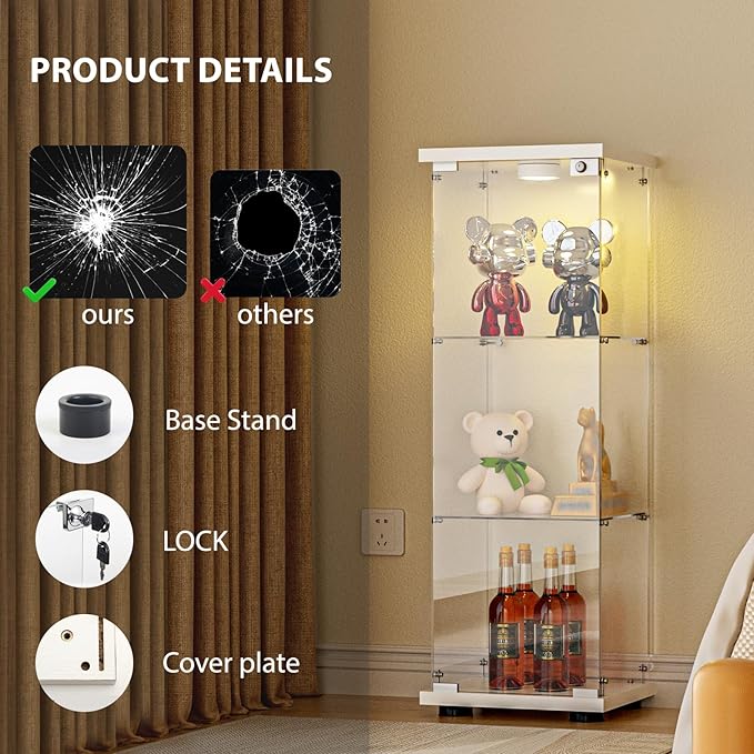 FANYUSHOW 3-Shelf Glass Display Cabinet
