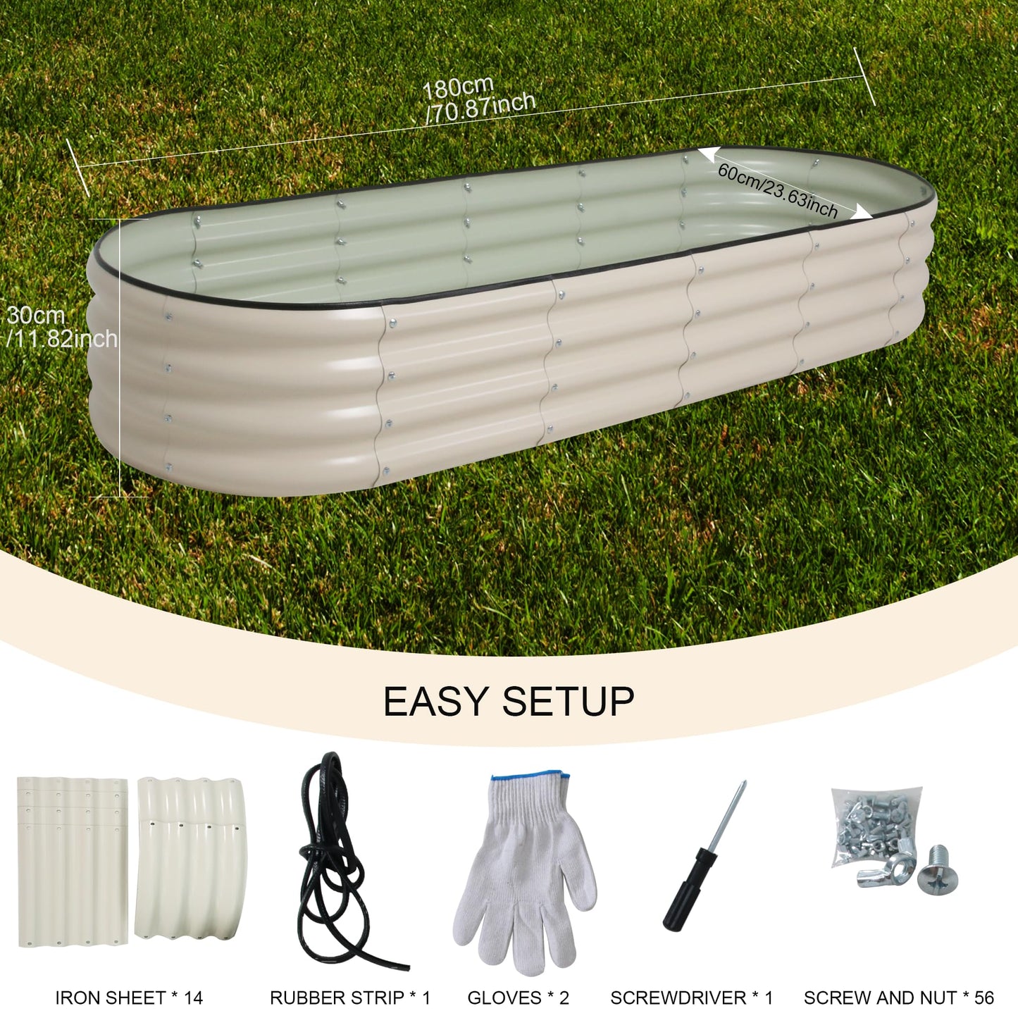 ToBoom Galvanized Raised Garden Bed Kit Outdoor Metal Garden Planter Box for Backyard Gardening, Planting Vegetables, and Patio (70.8"x23.6"x11.8")