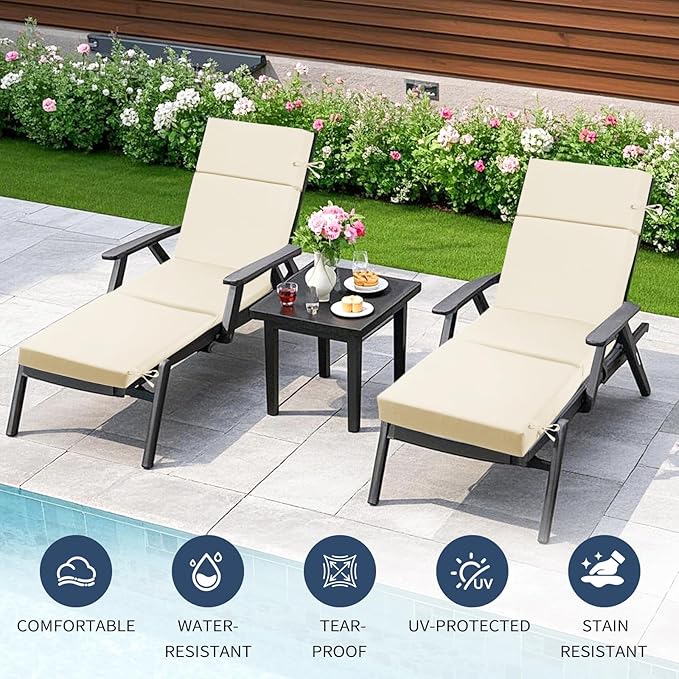 2 Pcs Outdoor Chaise Lounge Cushion 72" x 21" x 3", 4-Section Folding Patio