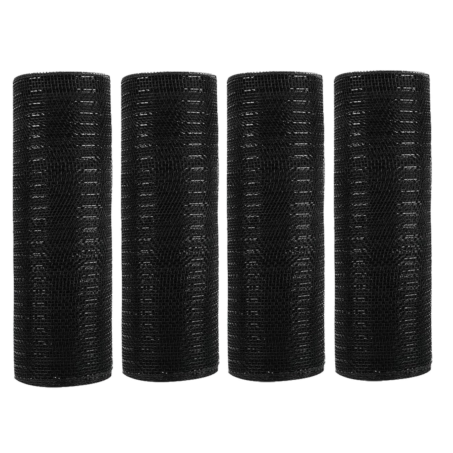 JStnana 4 Rolls Black Deco Mesh Ribbon for Wreath Making Supplies, 10Inch x 30Ft Metallic Burlap Mesh Halloween Deco Mesh Rolls for Thanksgiving Halloween DIY Crafts Wreaths Swags Decorating