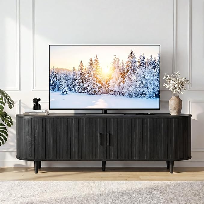 65" Mid Century Modern TV Stand, Wood TV Consoles