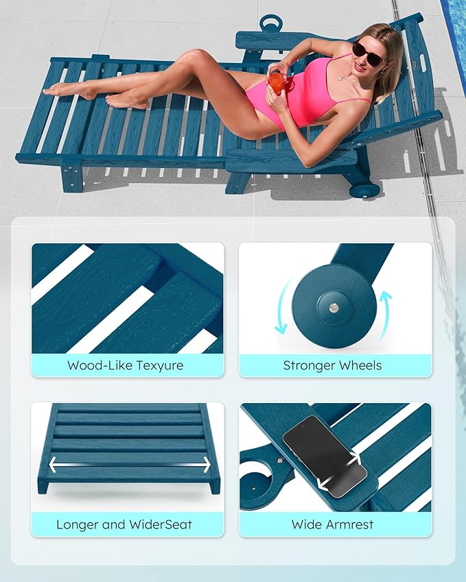 Patio Chaise Lounge Chair Set of 2, Oversize Lounge Chairs