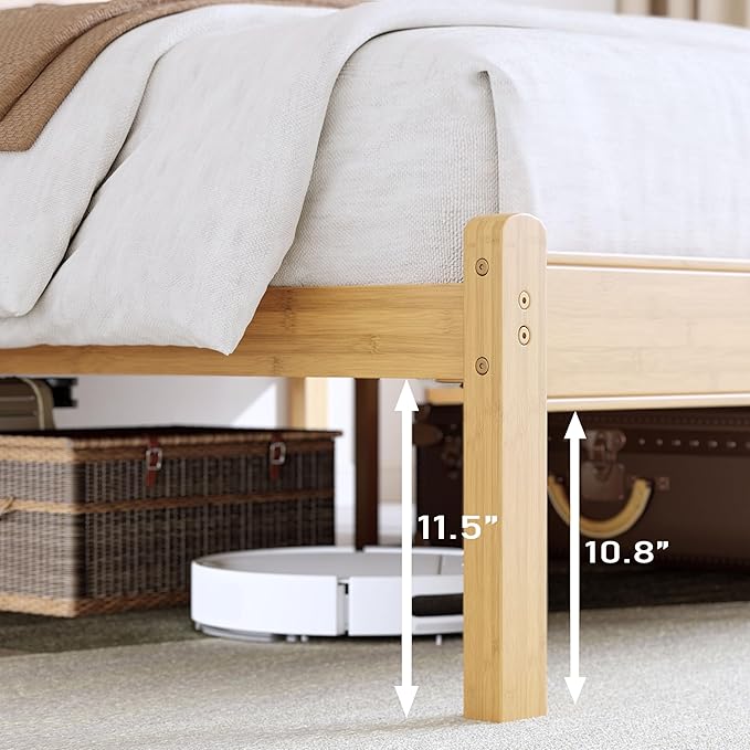 BOSRII 14in High Solid Bamboo Wood Platform Queen Size Bed Frame