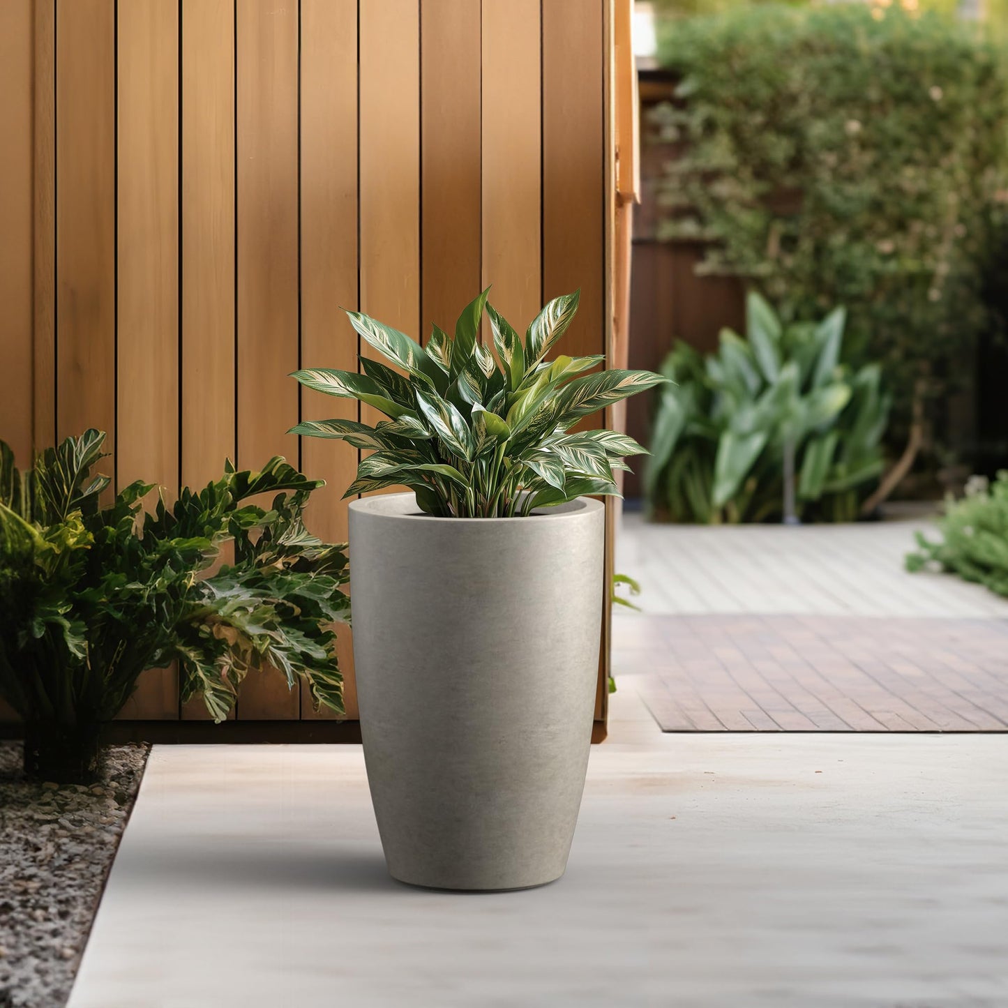 Kante 18.1" H Tall Round Concrete Planter for Outdoor Indoor, Modern Decorative Plant Pots with Drainage Hole & Rubber Plug for Home & Garden Weathered Concrete