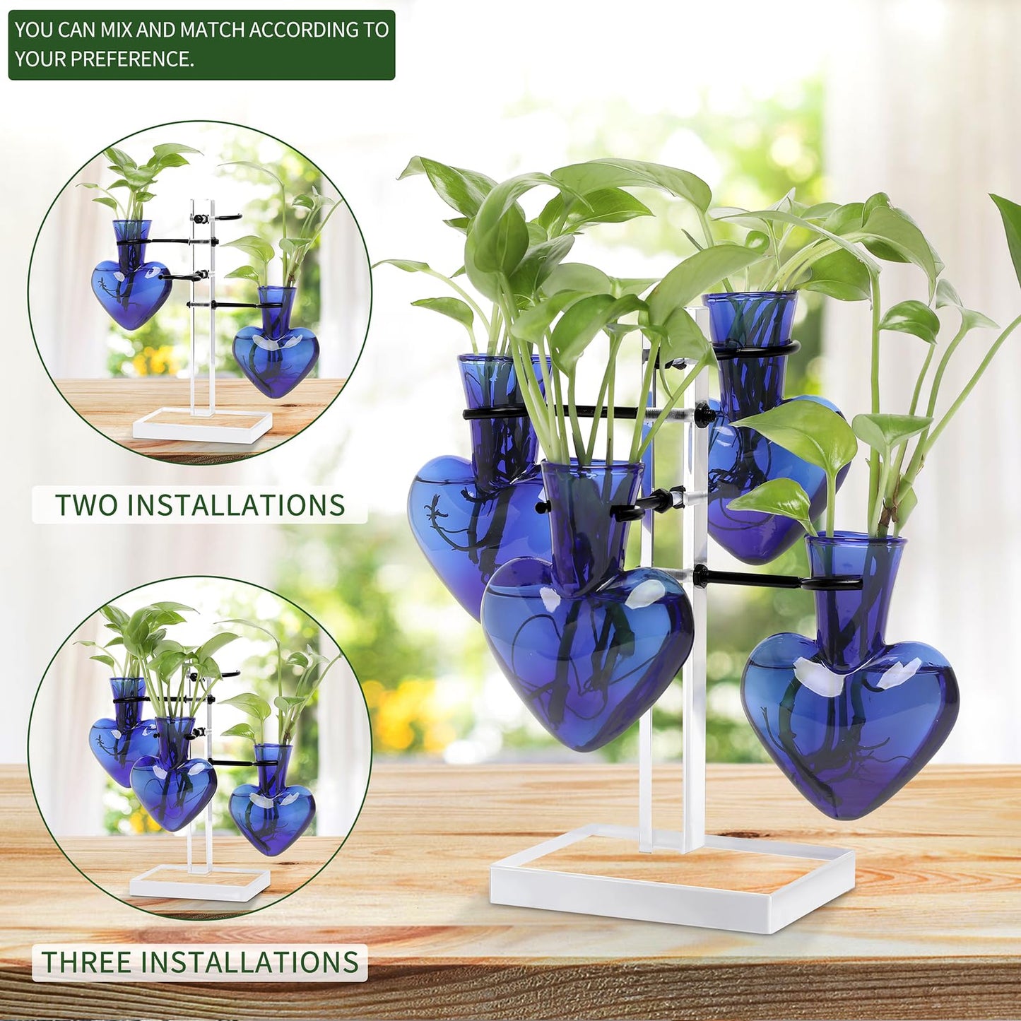 YYHglass Clear Plants Propagation Stations Terrarium Kit Birthday Gift for Women for Indoor Home Office Decor Acrylic Plant Accessories - 4 Love Hear Vase